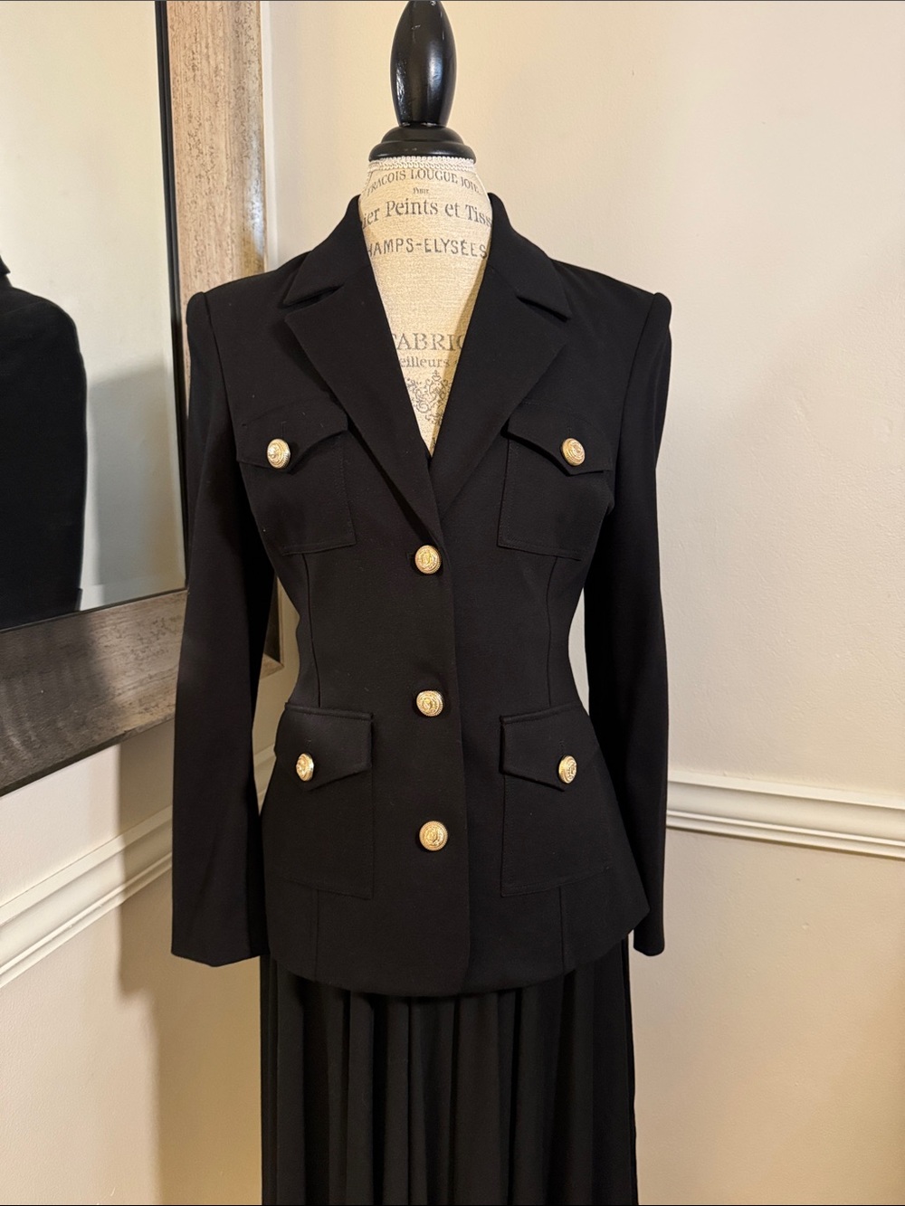 Generation Love Black Structured Blazer with Gold Buttons | Size M
